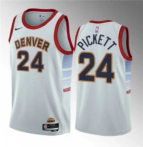 Mens Denver Nuggets #24 Jalen Pickett White 2023 Draft Icon Edition Stitched Basketball Jersey Dzhi